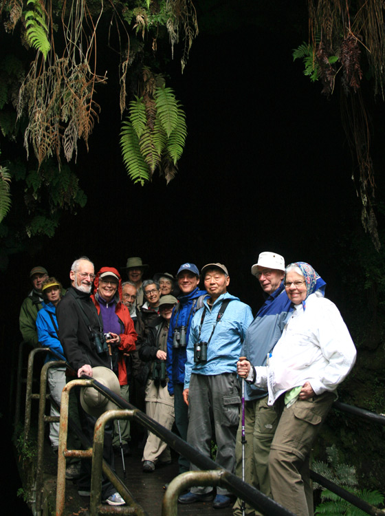 Our excellent Eagle Eye Tours group at the entrance to the Thurston Lava Tube.