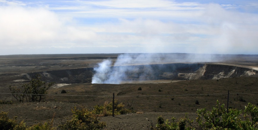 Kilauea Caldera - an active crater where lava continuously bubbles a few hundred feet below the rim.