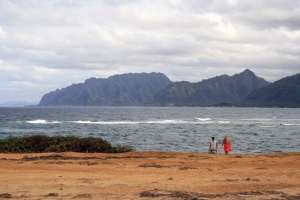 The scenic NE coast of Oahu, as seen from La'ie Point.
